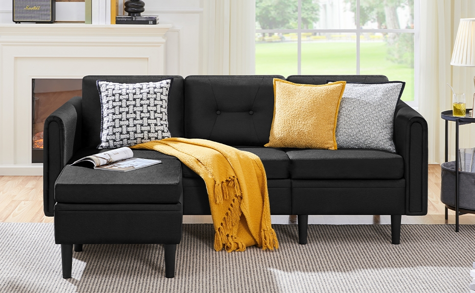 Yaheetech 3Sitzer Sofa mit Ottomane Modernes Ecksofa Bequeme Couch