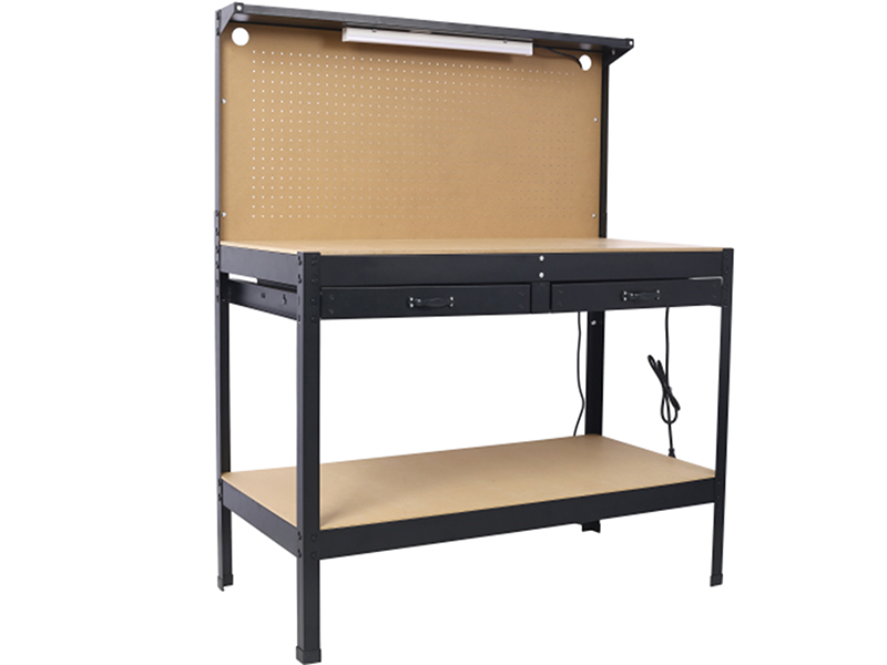 Heavy-Duty Steel Workbench with LED Light, 59'' Tool Storage