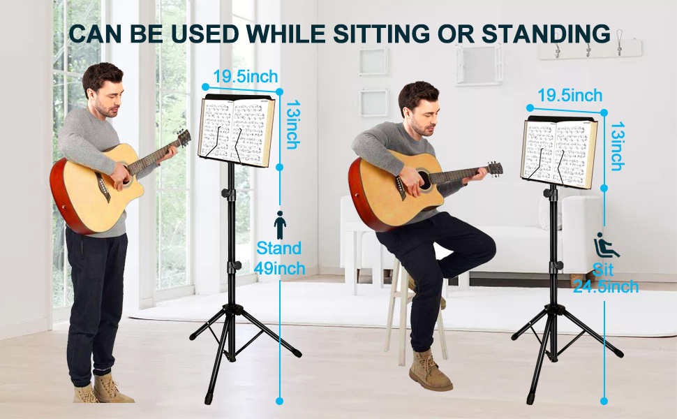 Music Stand for Sheet Music with Mic Pole, AllInOne