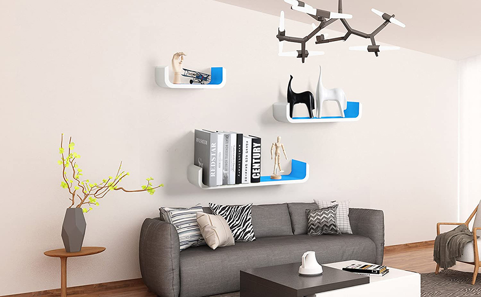 WOLTU Set Di 3 Mensole Da Muro Pensile Legno Scaffale A Parete Libreria CD Libri Bianco 11 RG9273