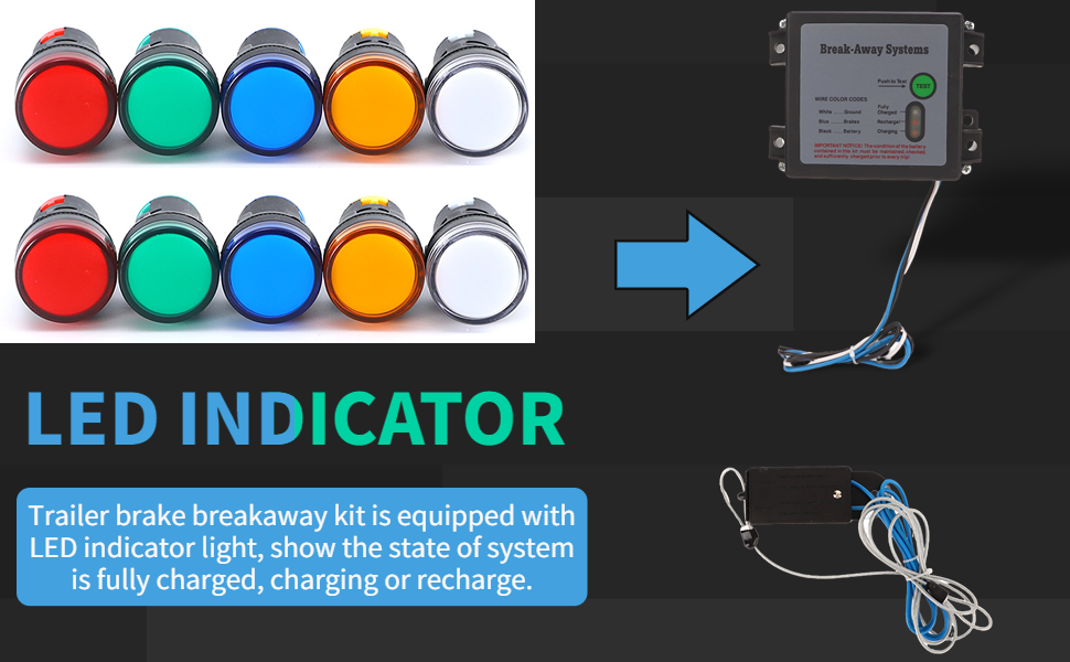 Trailer Brakes Breakaway Kit, 12V LED Test Break Away