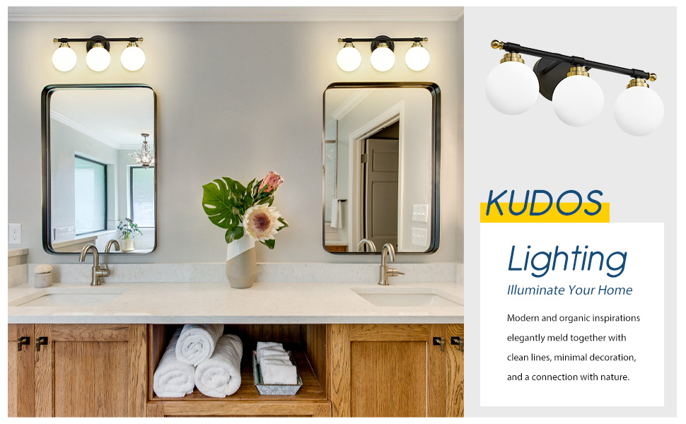 kudos Black and Gold Bathroom Light Fixtures, 3 Lights Bathroom Vanity Light Fixtures Over