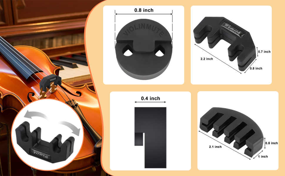 Rubber Violin Practice Mute Set, 10 Pack Round Tourte Style