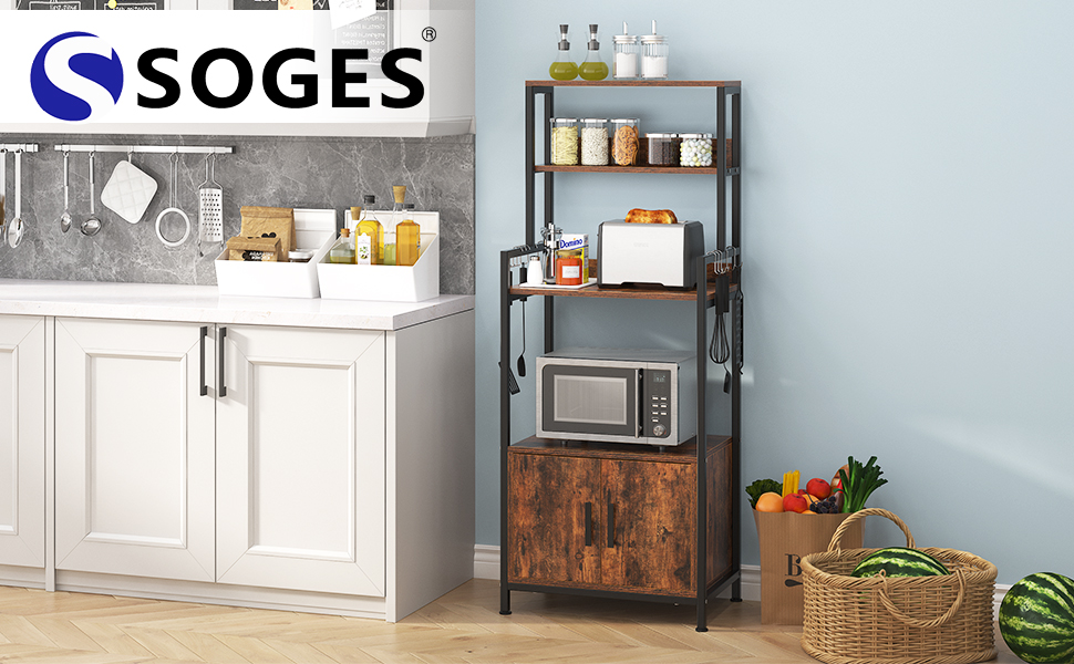 Standing Bakers Rack with Hutch and Storage 4Tier Kitchen