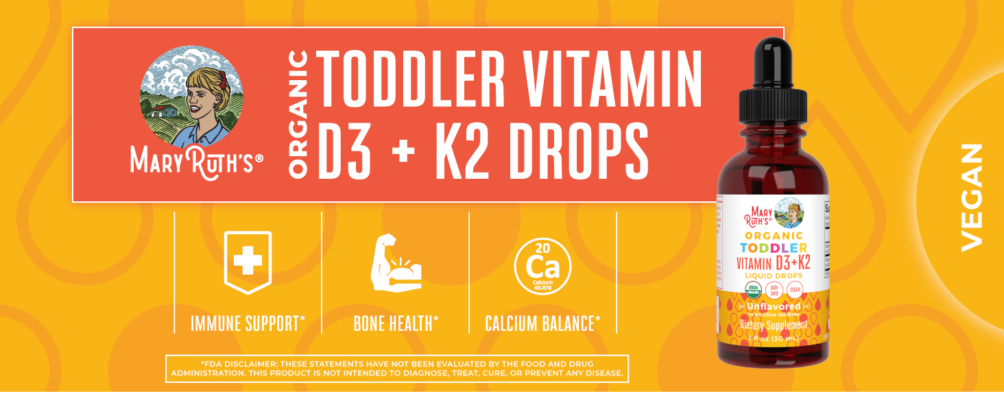 Gotas de vitamina D3 + K2 para crianças, sem sabor, Org, 1 onça