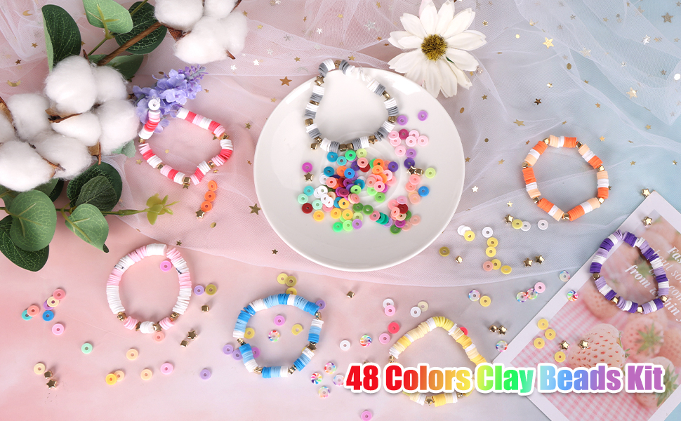 4800pcs Clay Beads for Bracelet Making Kit 48 Colors Flat Round Polymer  Clay Spacer Heishi Beads for Jewelry Making, for Girls 8-12, Preppy, Gift  Pack 2024 - $12.99