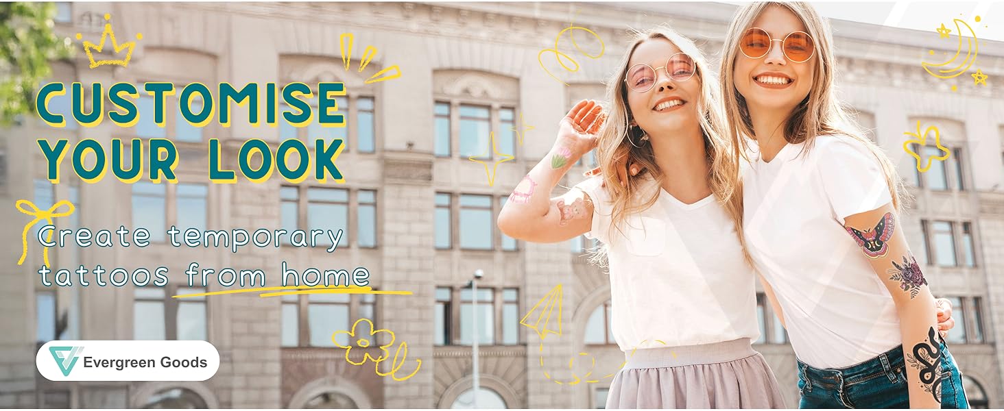 Evergreen Goods 10 Sets A4 Temporary Tattoo Paper, Inkjet Printable Waterproof, 210 x 297mm, Transfer Sheets, Skin-Safe, High Resolution, Easy to Use 11 Tattoo 2