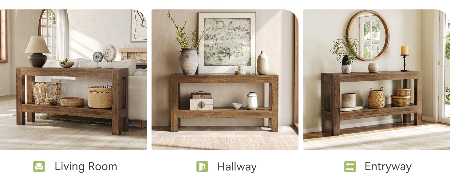 Console Table for Sofa, Entry, Hallway, Entrance, Foyer, Behind Couch with 2-Tier Shelf