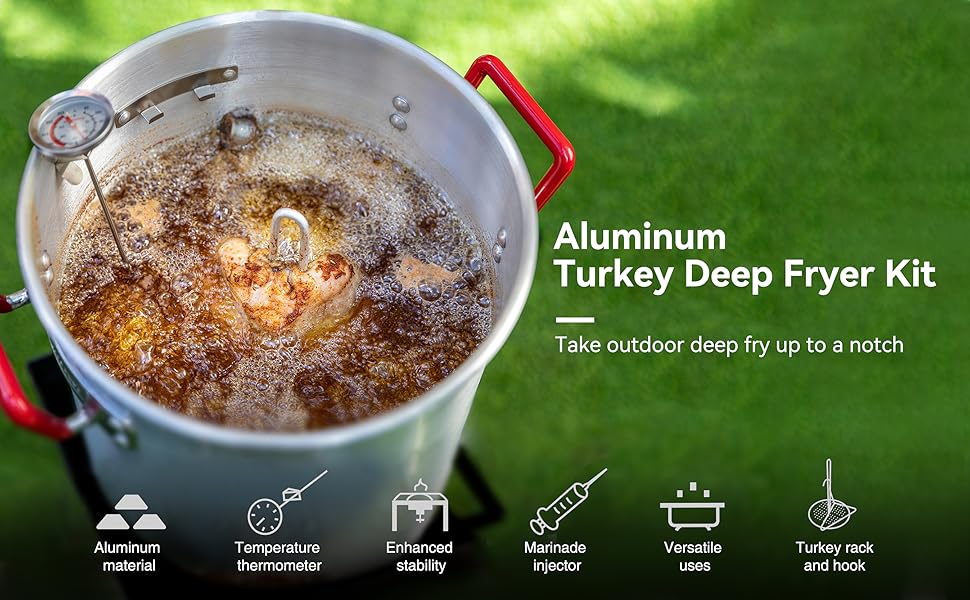 CreoleFeast Aluminum 30 Qt. Turkey Fryer Pot Set, 50,000