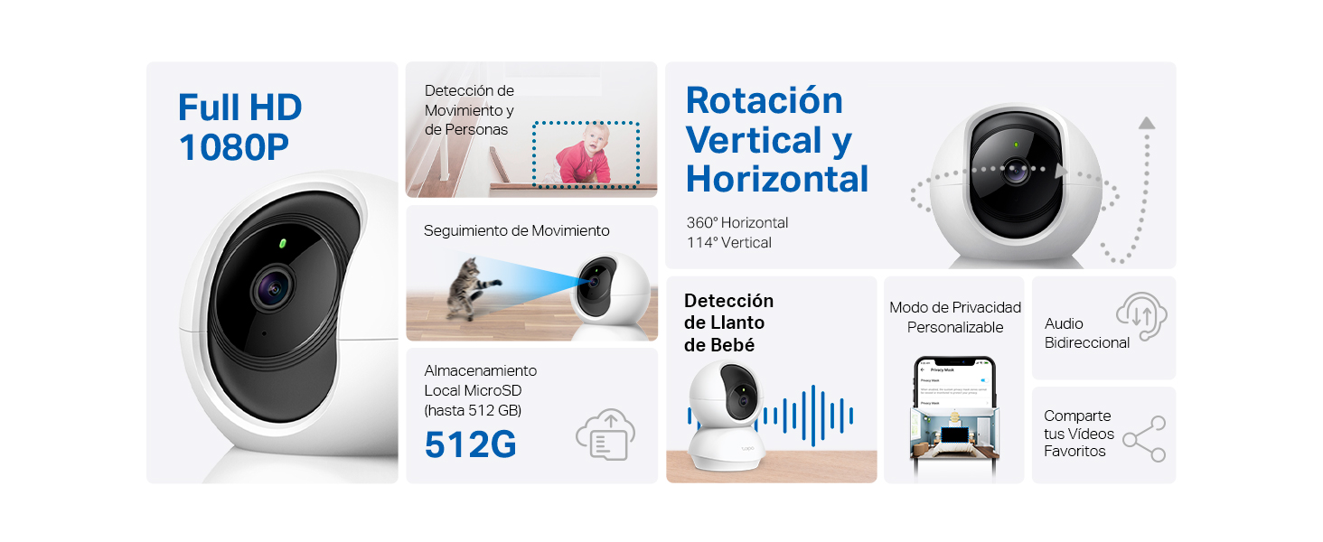 Tapo C200C - Câmara de Vigilância Wi-Fi 360°, 1080p, Visão Noturna, Detecção IA