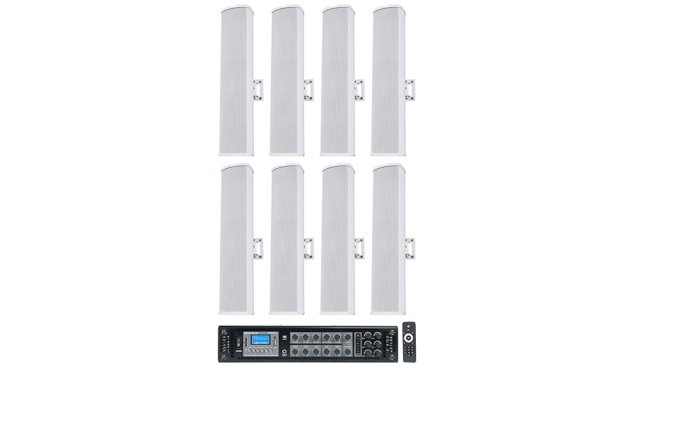 Rockville RCS6506 70v Commercial Amplifier Amp + (8) White