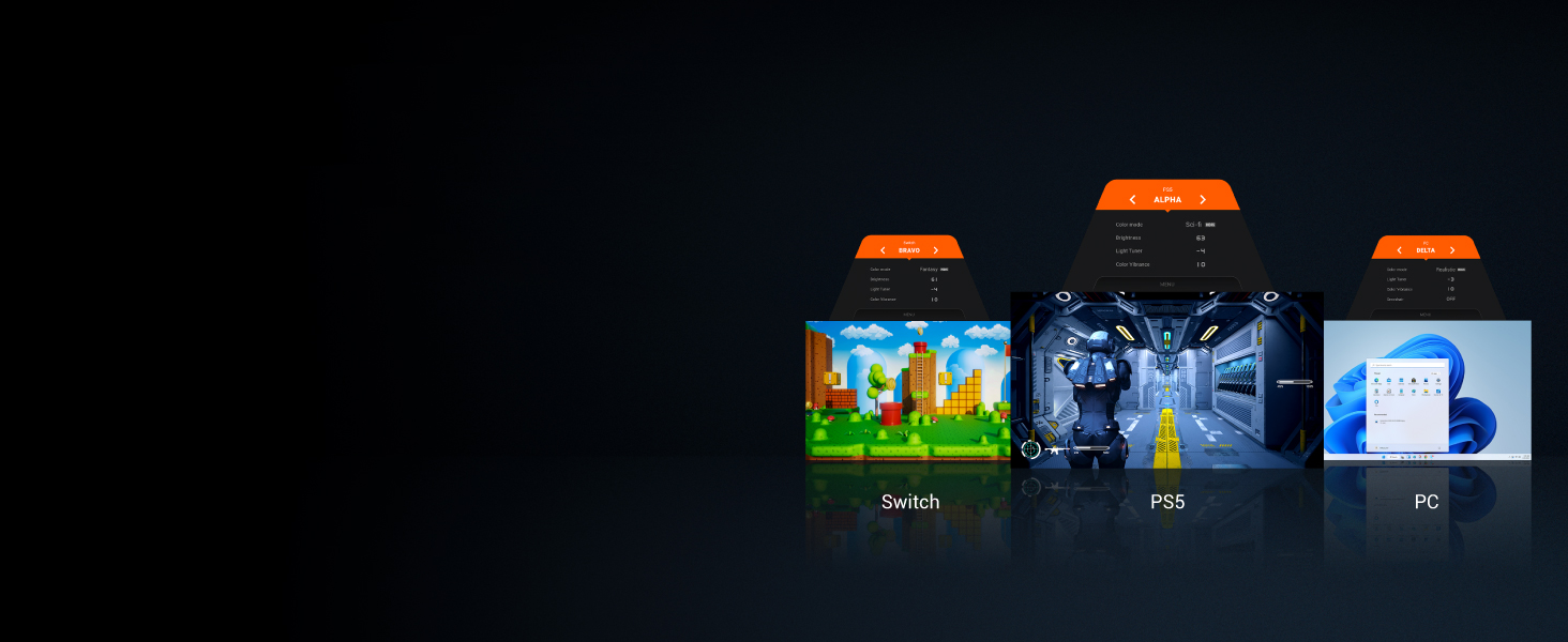 MOBIUZ’s exclusive Scenarios bundle color, audio, and eye-care settings across the system.