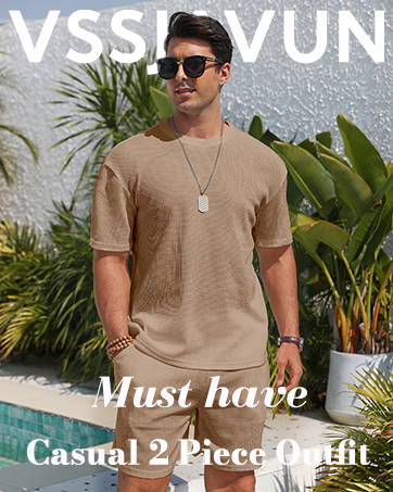 Men&#39;s 2 Piece Outfits Short Sleeve Waffle Knit Tracksuit