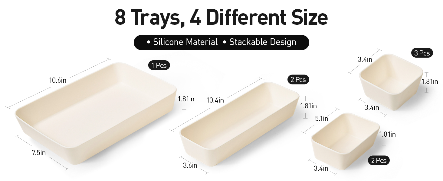 ISSEVE 8Pcs Nesting Silicone Drawer Organizer Set, 4 Size