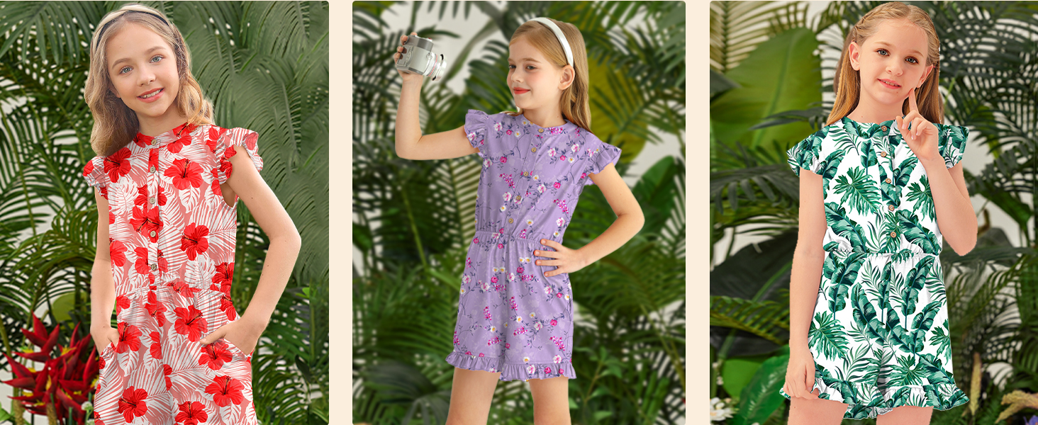 girls ruffle sleeve slim fit short jumpsuit