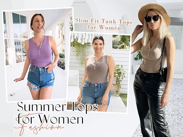Womens Summer Tops Fashion Button Up Sleeveless Fitted