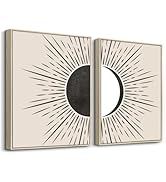 SERIMINO Black and White Wall Art Framed, Boho Canvas Wall Art for Living Room, Set of 2 Sun and ...