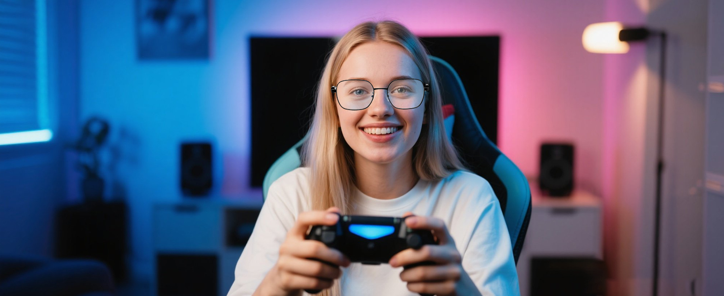 Bluetooth smart glasses with anti-blue light design, perfect for gaming