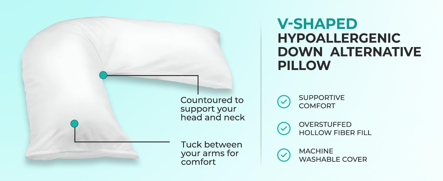 Advent V Pillow with Removable Cover, Orthopedic Supportive Pillow for