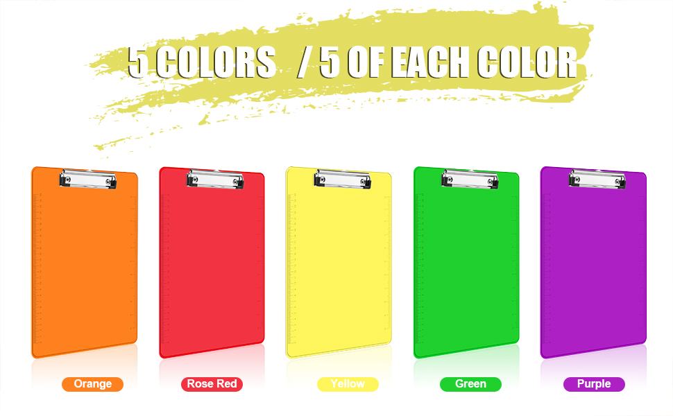 FREYBLI Bright Clear Colored Clipboards 25 Pack Plastic