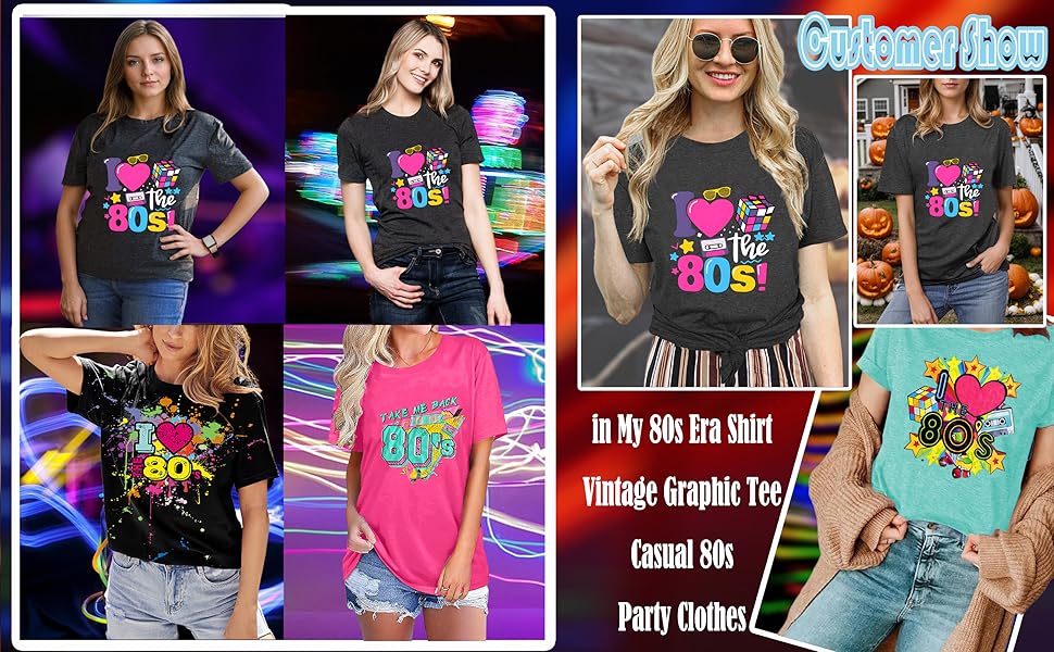 I Love The 80&#39;s Shirts Fashion 80s Themed Clothing Vintage 90s Neon Short Sleeve Top