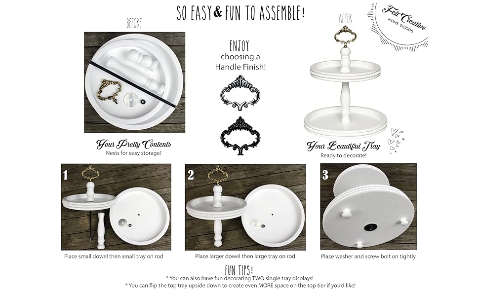 two tiered farmhouse beaded tray assembly instructions with custom metal decorative handles