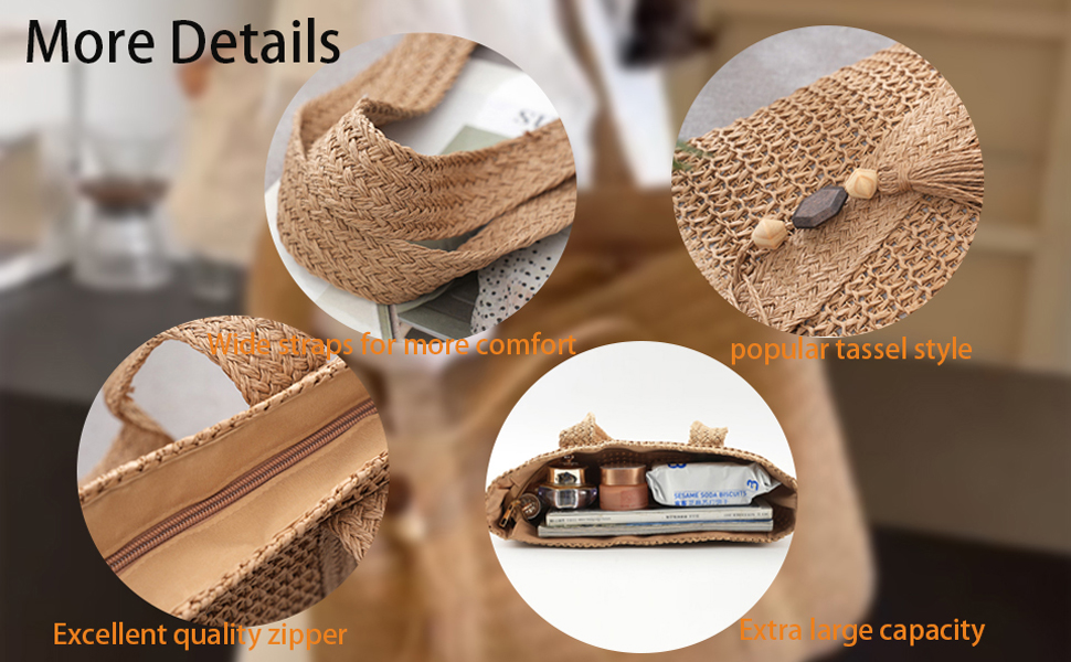 Straw Beach Tote Bag for Women Woven Large Beach Bag Beach Purse for Women Vacation Hand-Woven