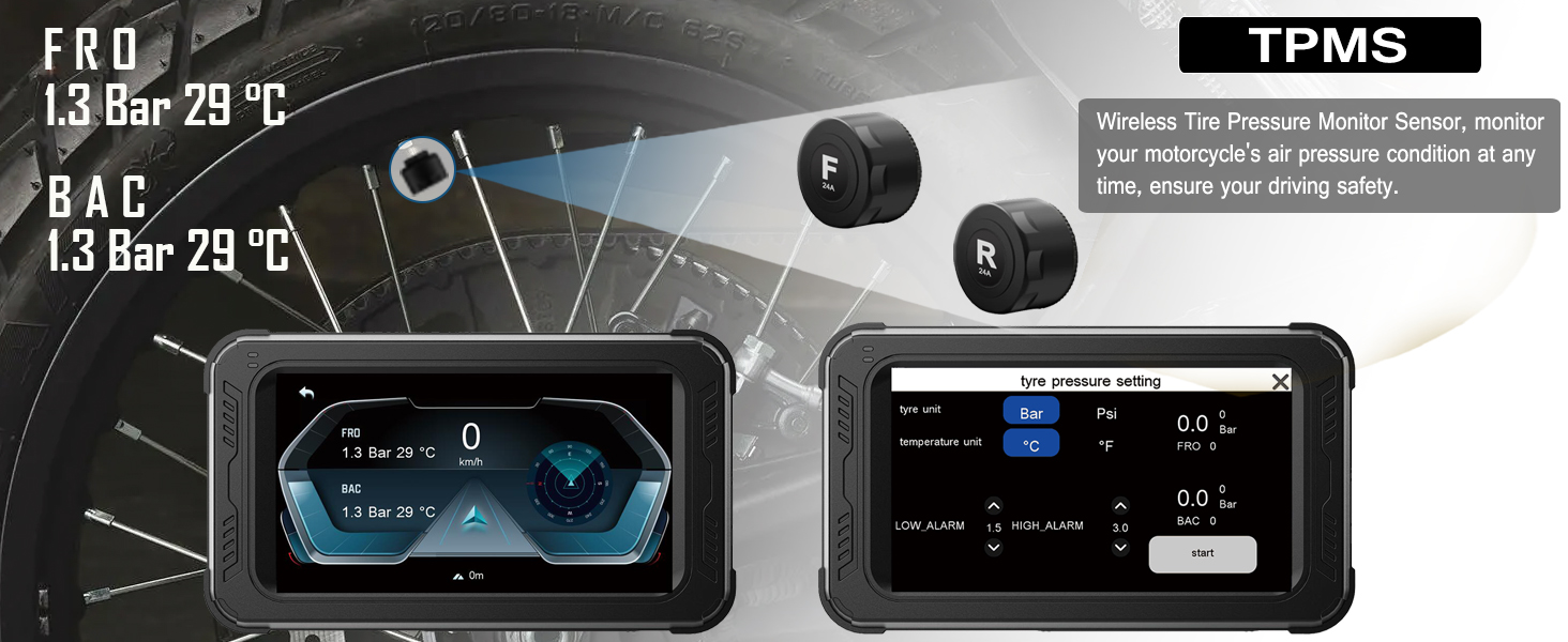 ydi carplay motorcycle dash cam with tire pressure monitor