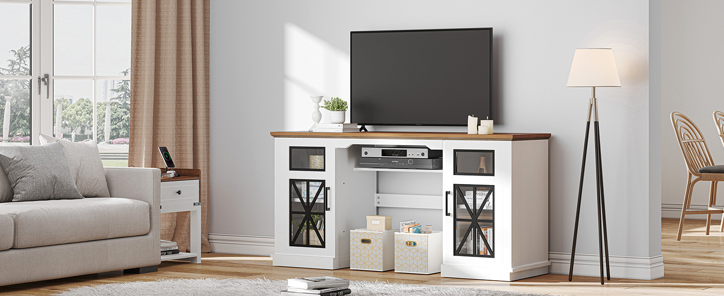 YITAHOME Modern TV Stand for 65 Inch TV, Farmhouse Entertainment Center with Storage