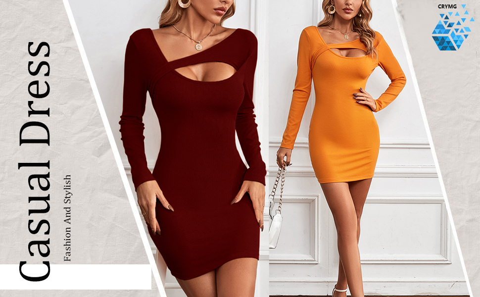 新品 VALLAN Tag-Sleeve U-Neck Mini Long Amazon.com: Women's Square Neck Cutout Long Sleeve Bodycon