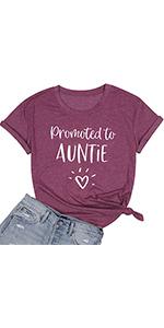 Auntie T Shirt Women Promoted to Auntie Letter Print Aunt Gift Tee Casual Short Sleeve Shirts