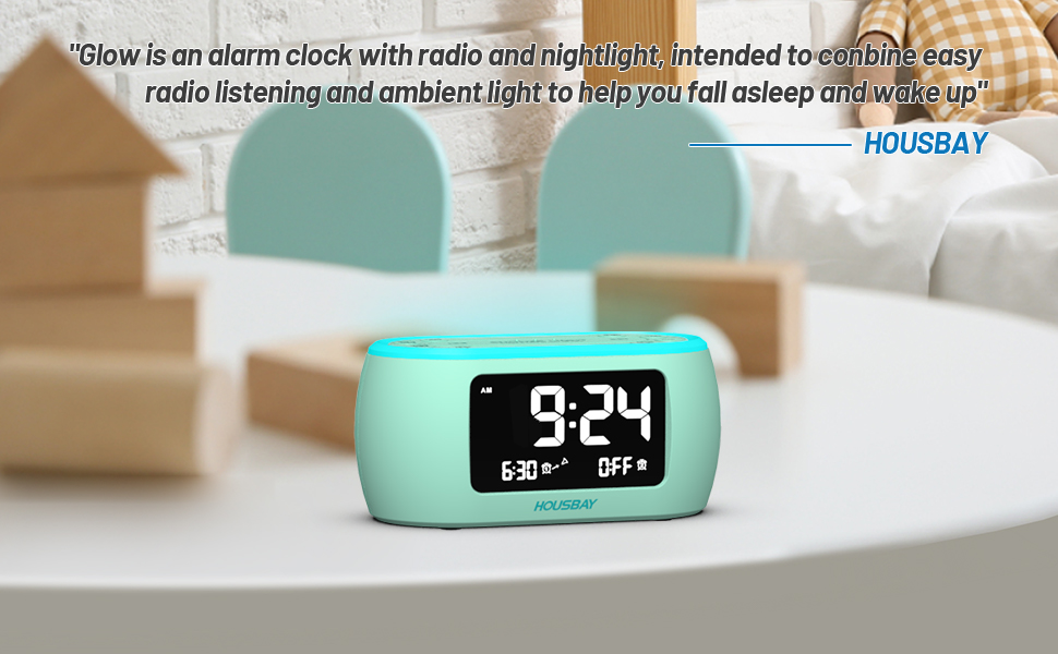 HOUSBAY Glow Small Alarm Clock Radio for Bedrooms with 7 Color Night