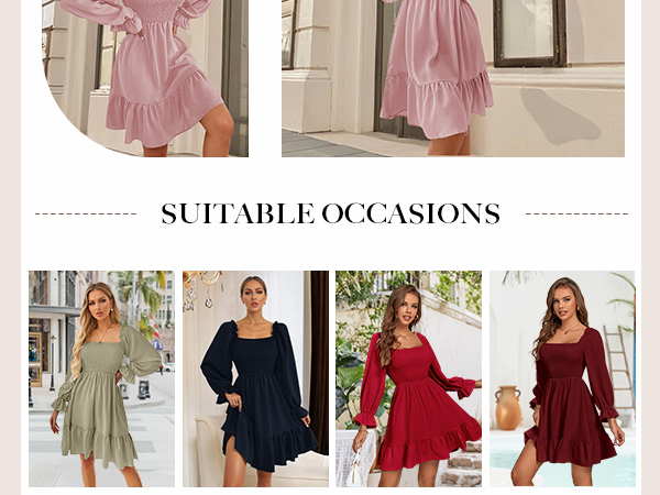 LYANER Women's Long Puff Sleeve Square Neck Shirred Ruffle