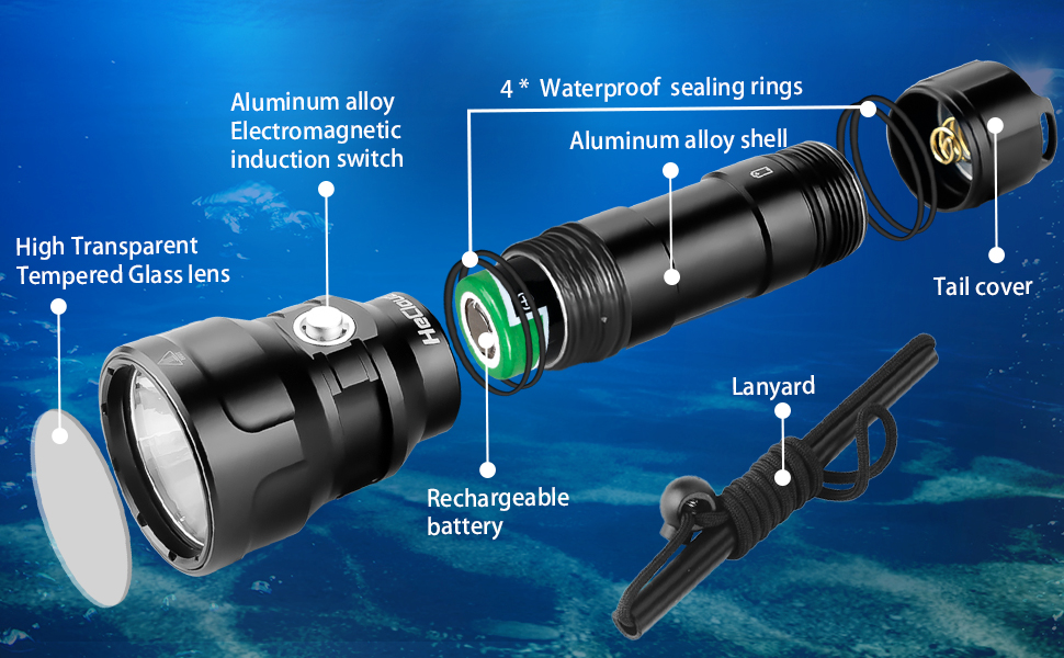 Scuba Diving Torch, 2000 Lumens Diving Flashlight IPX8 Waterproof 394