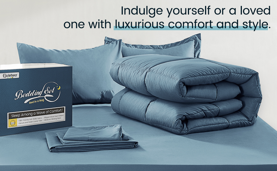 QUIETSEA Queen Bed in a Bag 7 Pieces Comforter Set Queen