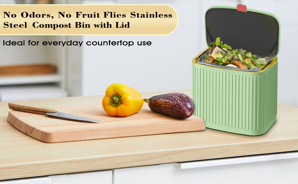 GloDeals Kitchen Small Trash Can with Lid, Compost Bin