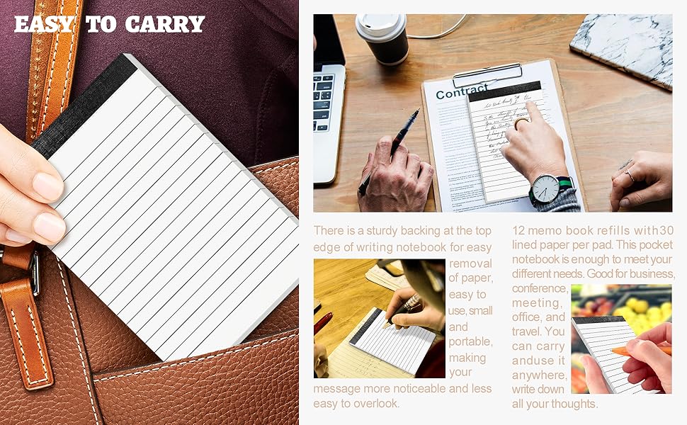 12 Pack A6 Note Pad for Office Small Notepads 4 x 6 Inch for Grocery List Shopping List Pocket