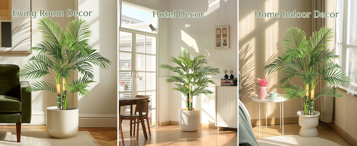 4FT Artificial Golden Cane Palm Tree, Pre Potted Tropical