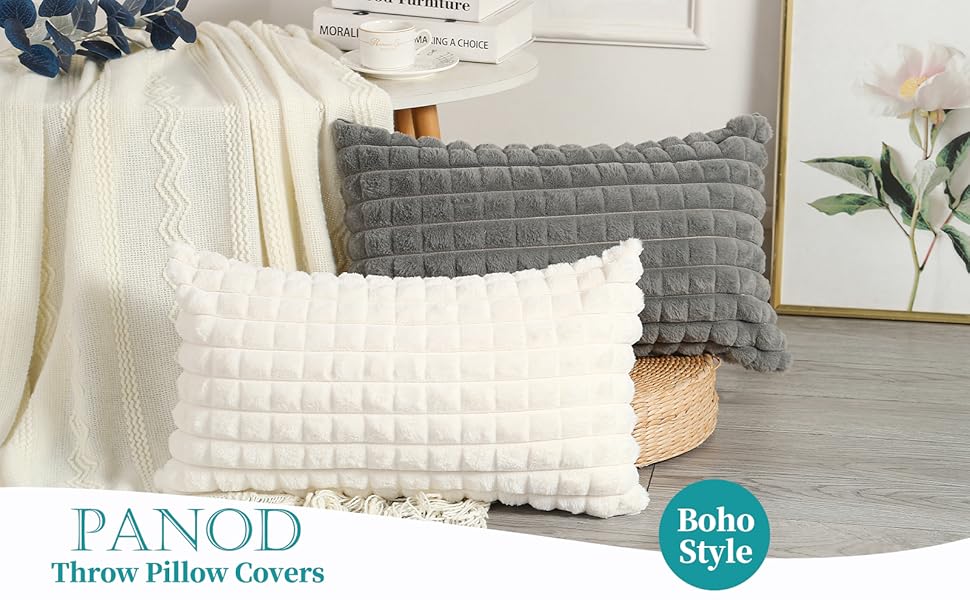 PANOD Faux Fur Decorative Long Lumbar Throw Pillow Covers