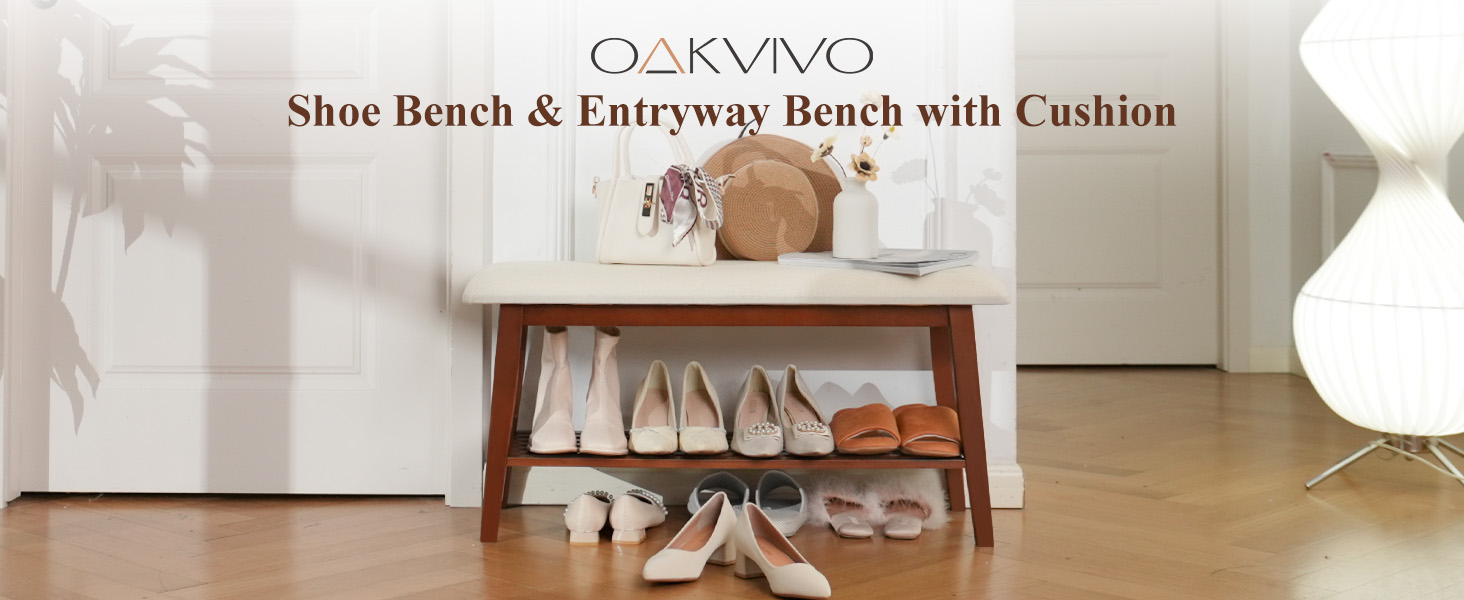 Shoe Bench, Bamboo 2 Tier Shoe Rack Bench, 35.4" Shoe Storage Bench 