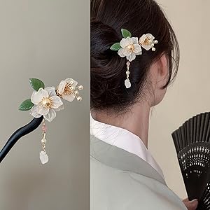 Amazon.co.jp: SUKIMIND かんざし 一本挿し 長い 木製 簪 花