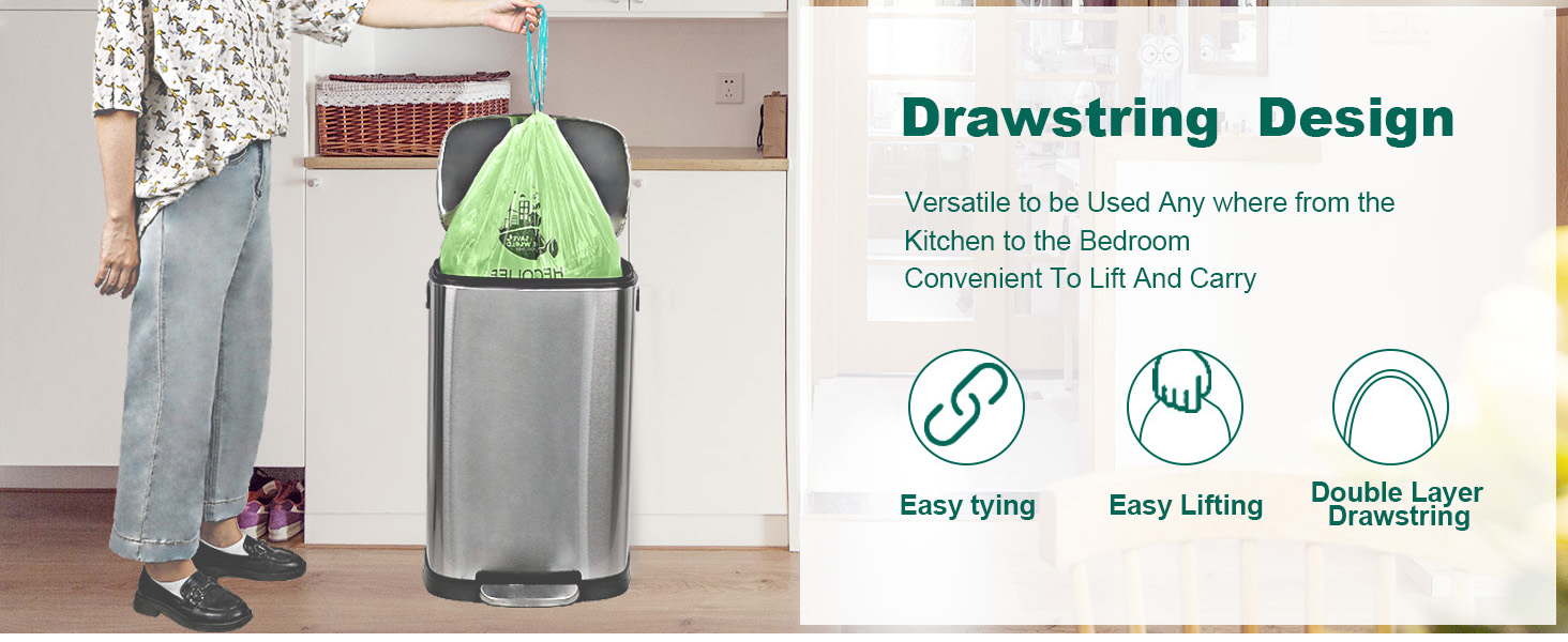 Compostable Trash Bags with Drawstring