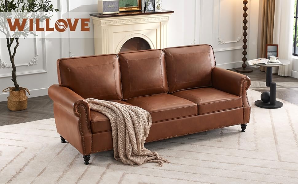 Amazon.com: WILLOVE 79'' Faux Leather Sofa, Classic 3 Seater