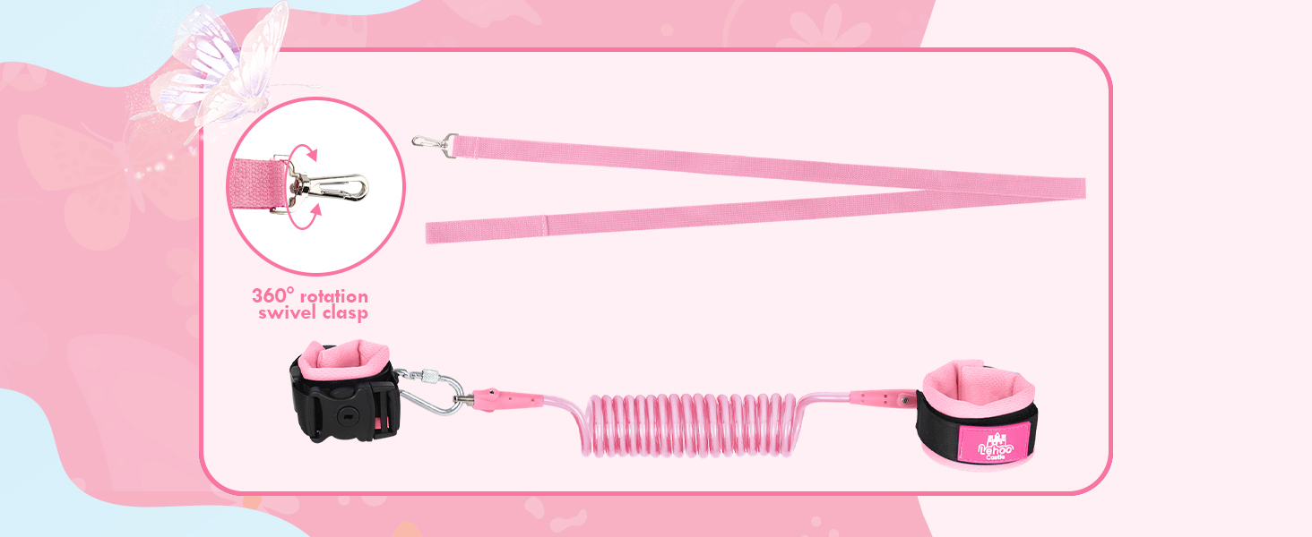 girl toddler leashes harness wrist link backpack, baby leash pink butterfly leash for kids