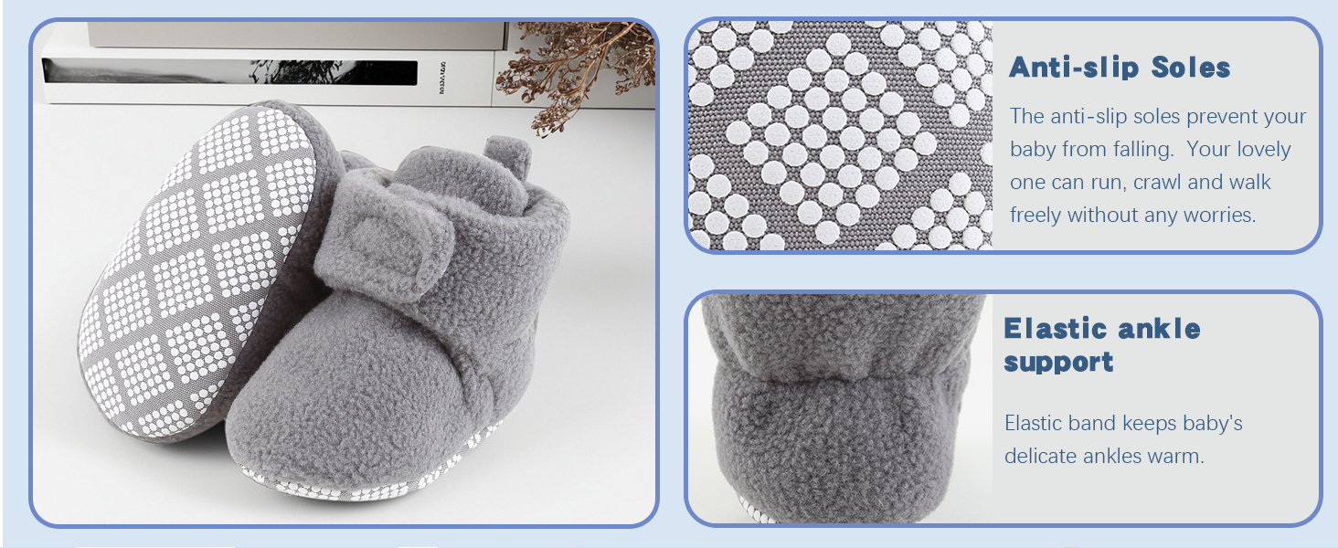Large area cute and anti-slip grippers on the sole to effectively prevent your baby from falling