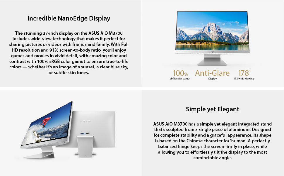ASUS AiO M3700 AllinOne Desktop PC, 27inch Full HD Antiglare