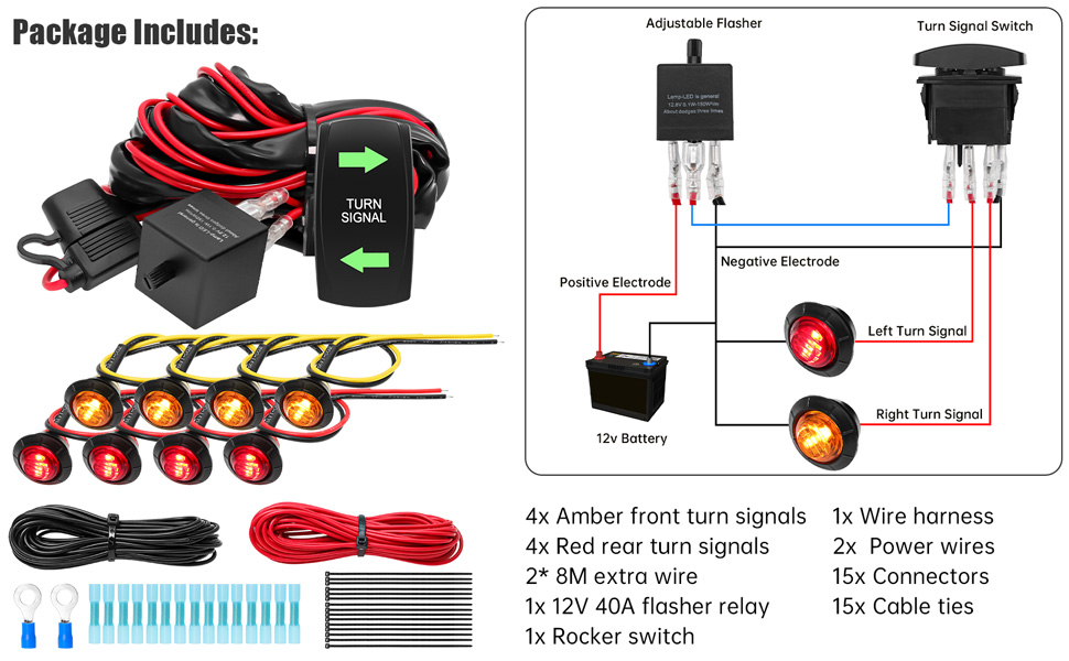 UTV Turn Signal Kit with Turn Signal Rocker Switch, ATV Street Legal Kit Compatible