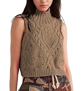Hixiaohe Turtleneck Crochet Sweater Vest Fall Fashion Knit Sleeveless Tank Tops for Women Lightwe...