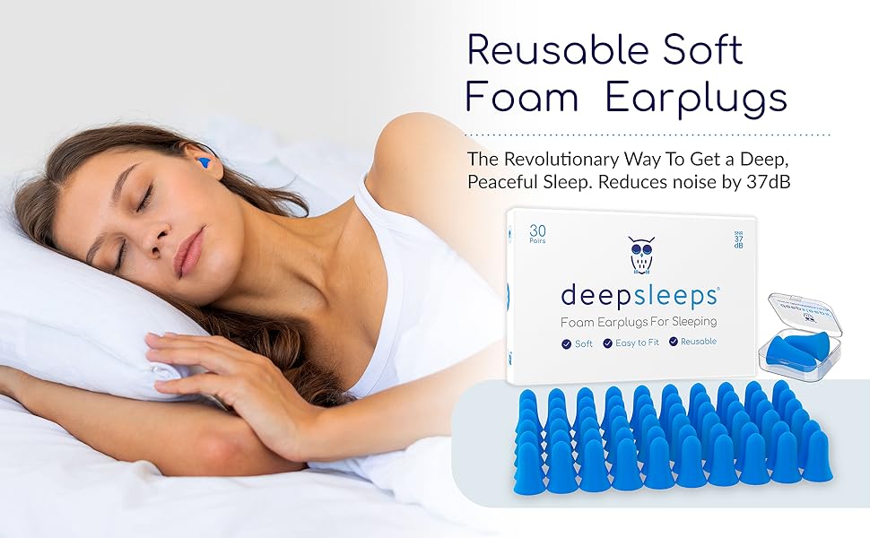 Deep Sleeps Foam Ear Plugs for Sleeping, 30 Pairs, 37dB Noise