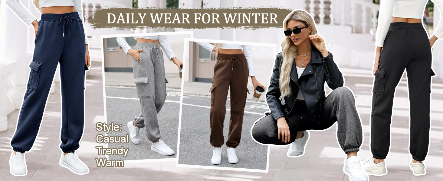 Lonya Joggers for Women Fleece Lined - Thermal Sherpa Sweatpants with Pockets Winter Warm Joggers Pant Tracksuit Jogging Bottoms High Waist Cargo Trousers Drawstring Workout Sport 16 Fleece Lined Warm Sweatpants